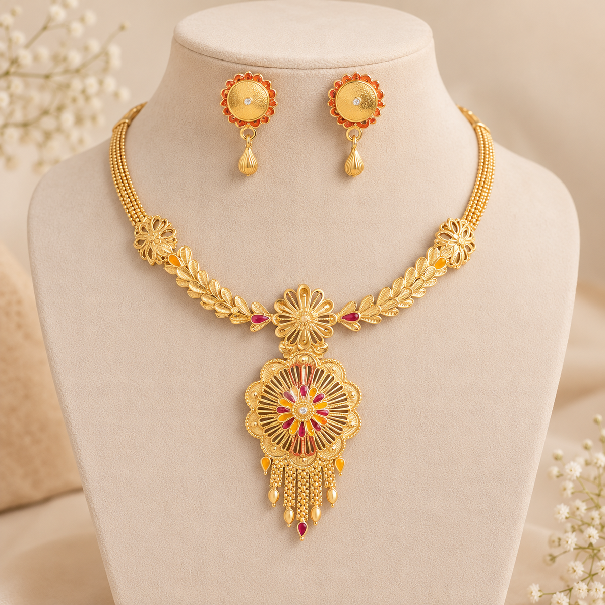 Rajsi Floral Gold-Tone Necklace Set